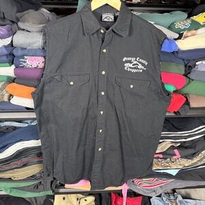 Orange County Choppers Mens Black Sleeveless Button Up Shirt Size L